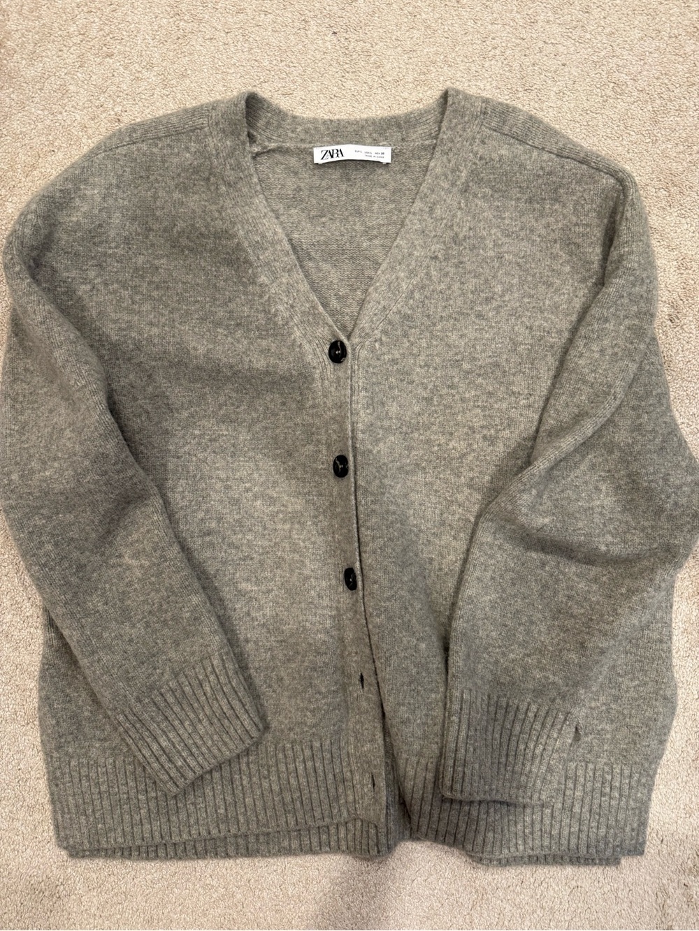 Zara Gray Button-Up V-Neck Cardigan